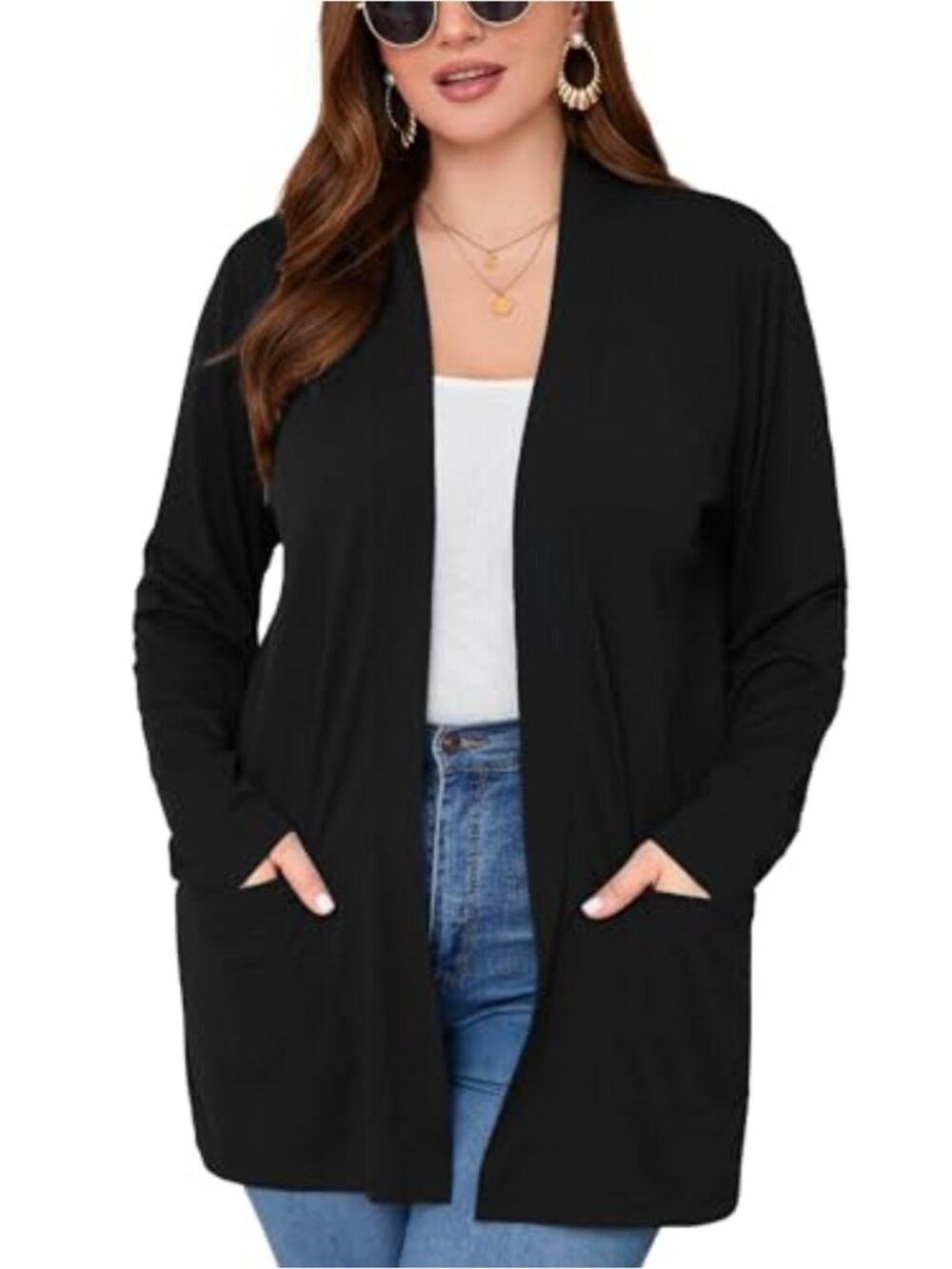 Plus Size Lightweight Cardigan Open Front Long Sleeve with Pockets